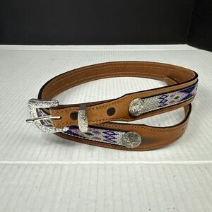 Tex Tan Ladies Aztec Concho Cowgirl Belt Size 36 Brown Genuine Cowhide Leather
